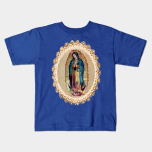 Our Lady of Guadalupe Virgen Maria flowers sepia 118 Kids T-Shirt